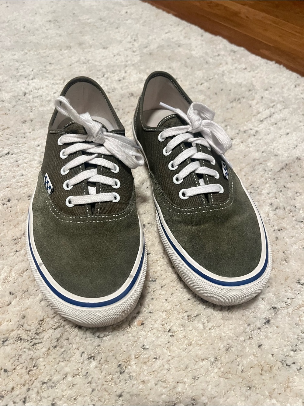 Vans Olive Green Low-Top Sneakers with White Laces